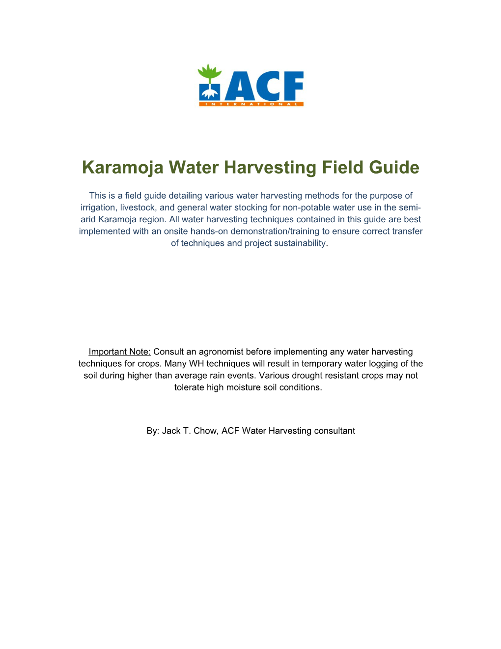 Karamoja Water Harvesting Field Guide/Implementation