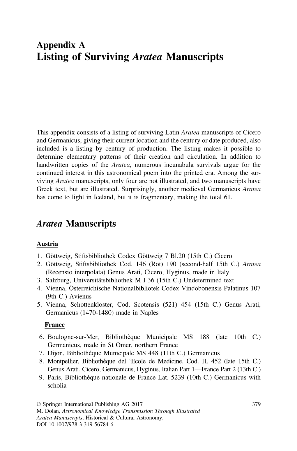 Appendix a Listing of Surviving Aratea Manuscripts