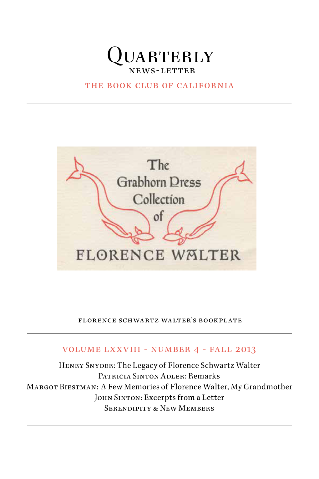Quarterly News-Letter the Book Club of California