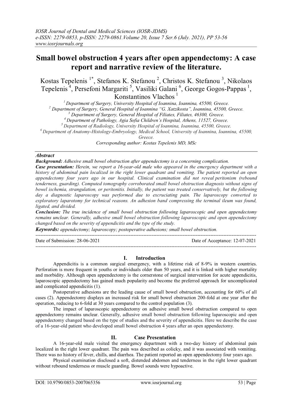 Small Bowel Obstruction 4 Years After Open Appendectomy: a Case Report and Narrative Review of the Literature