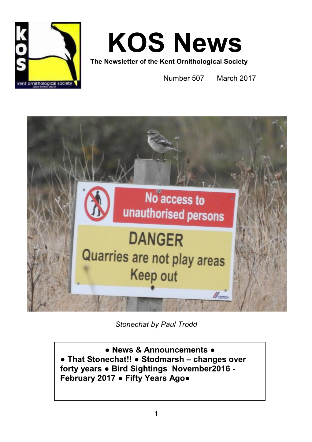KOS News the Newsletter of the Kent Ornithological Society