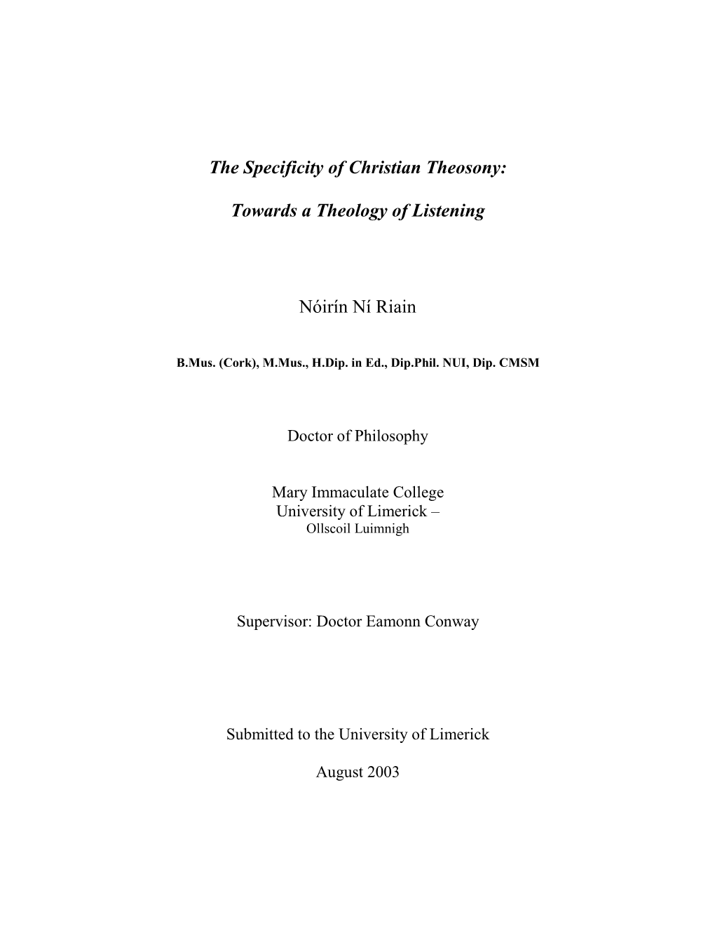 The Specificity of Christian Theosony Phd.Pdf