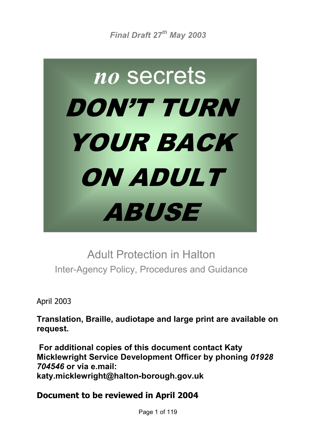 Don't Turn Your Back on Adult Abuse