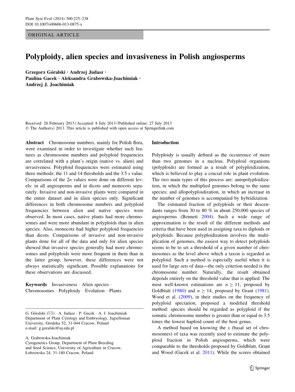 Polyploidy, Alien Species and Invasiveness in Polish Angiosperms