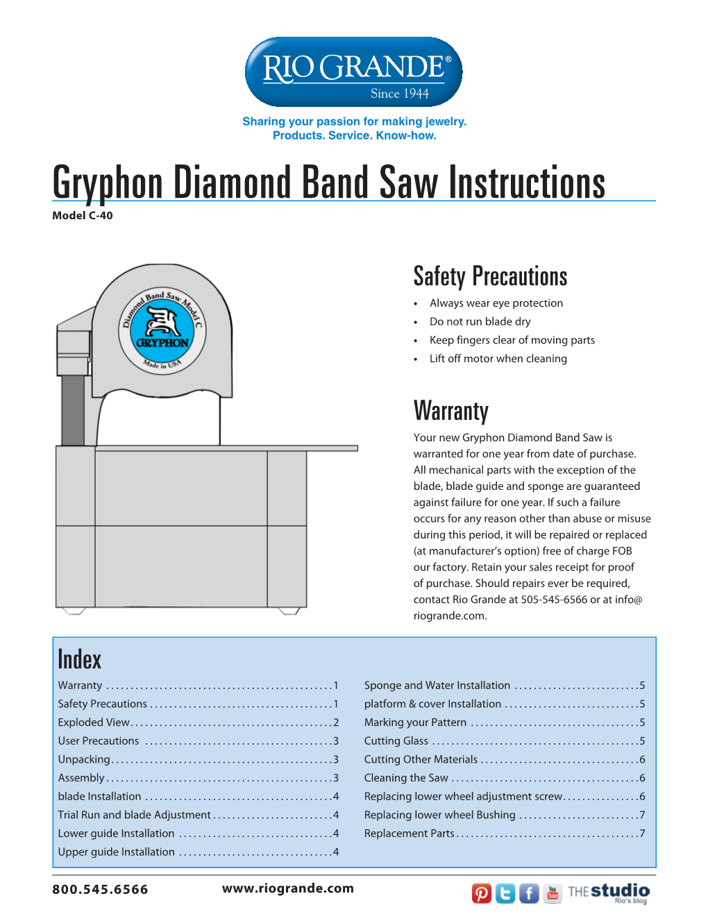 Gryphon Diamond Band Saw Instructions Model C-40