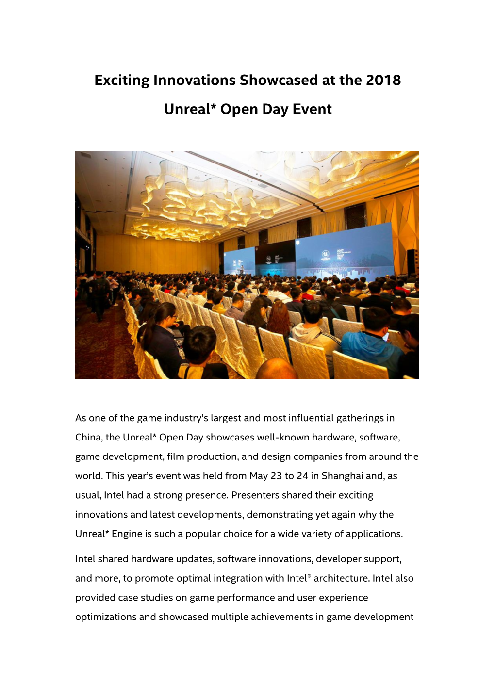 Exciting Innovations Showcased at the 2018 Unreal* Open Day Event