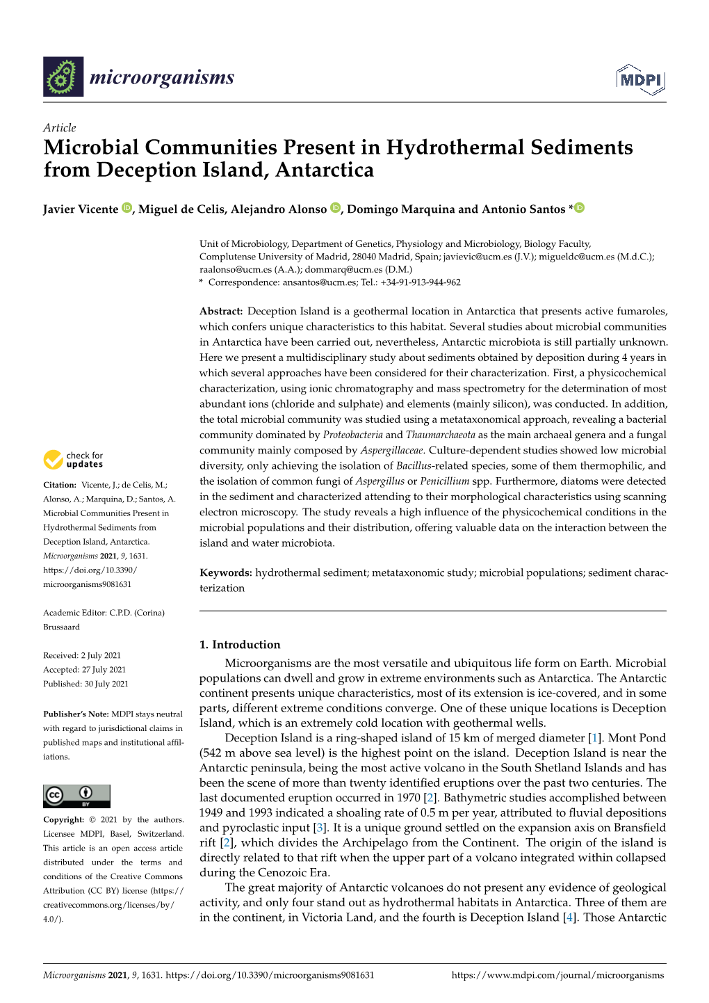 Microbial Communities Present in Hydrothermal Sediments from Deception Island, Antarctica