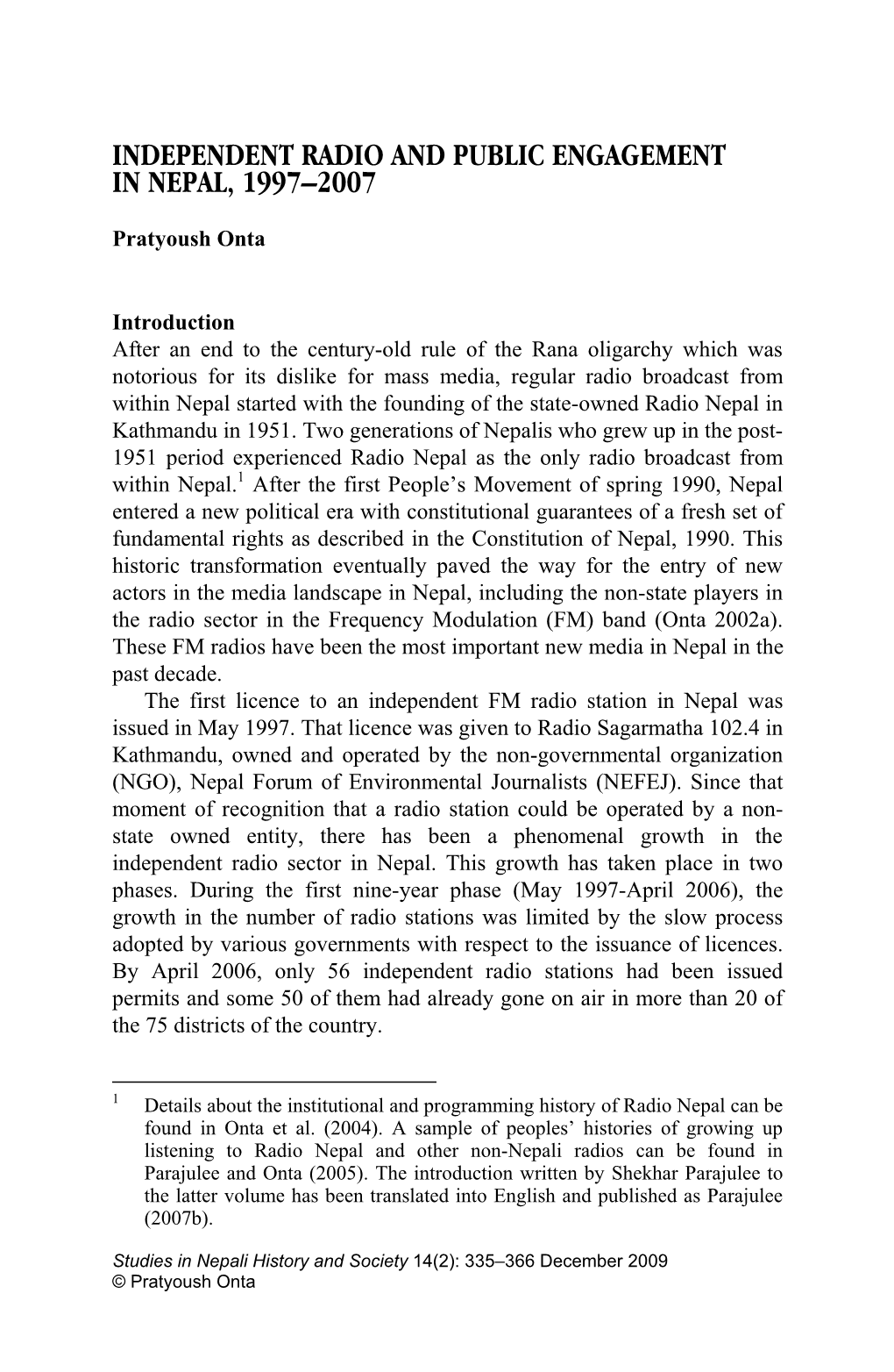 Independent Radio and Public Engagement in Nepal, 1997–2007