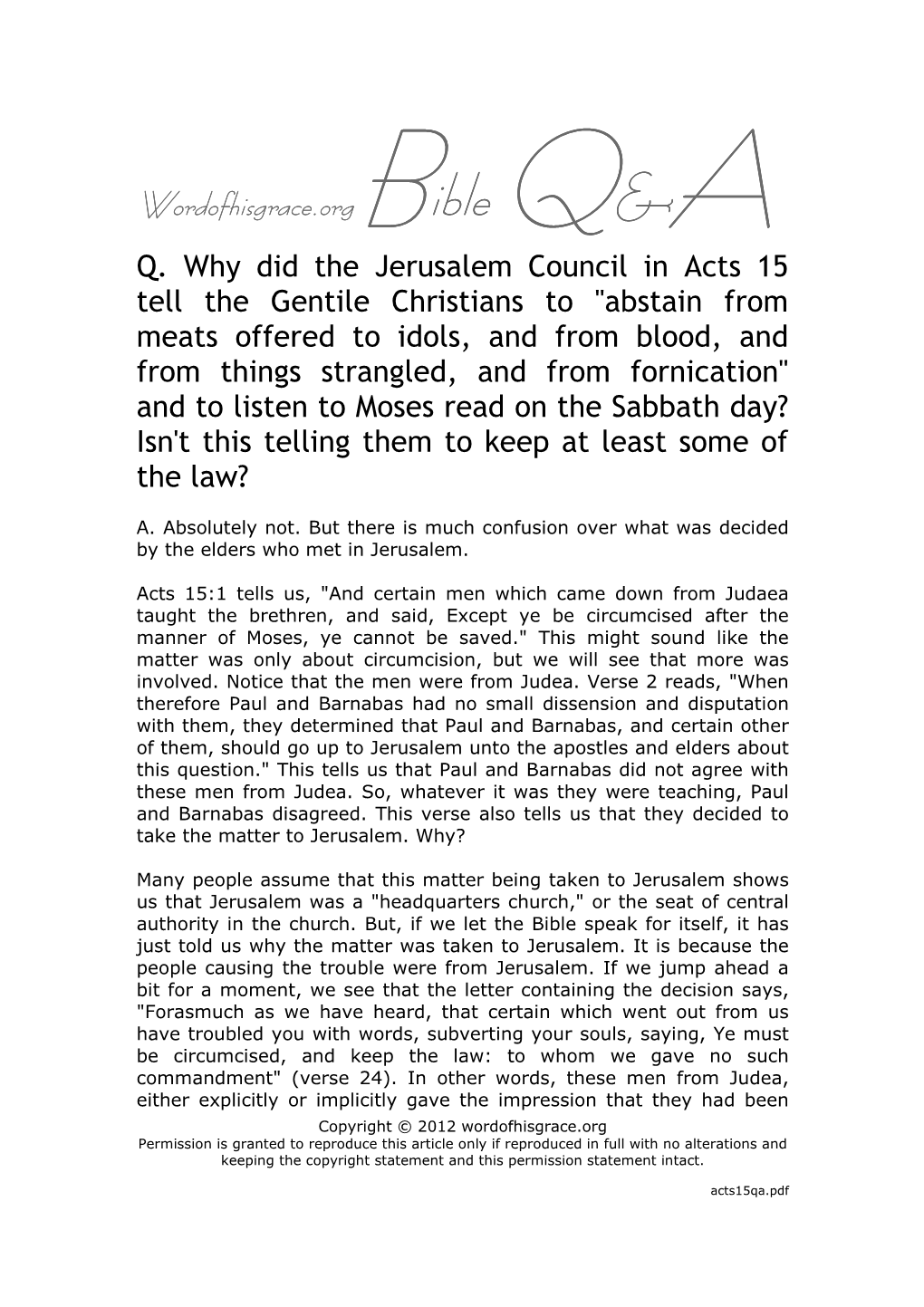 Why Did the Jerusalem Council in Acts 15 Tell The