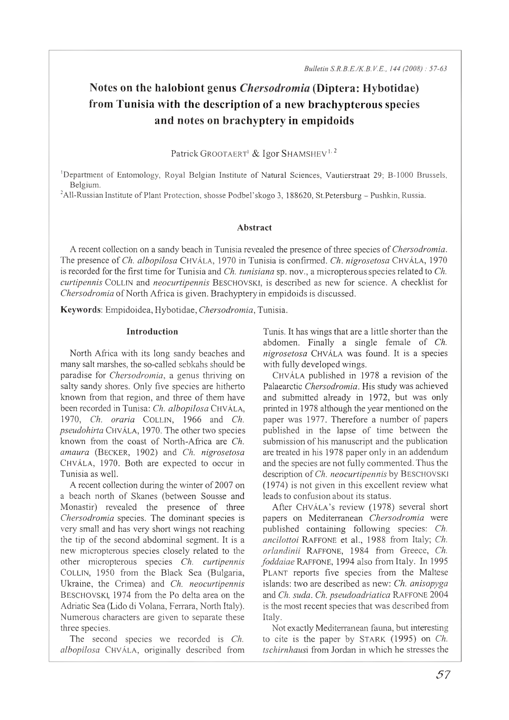 Notes on the Halobiont Genus Chers(Diptera: Hybotidae) From