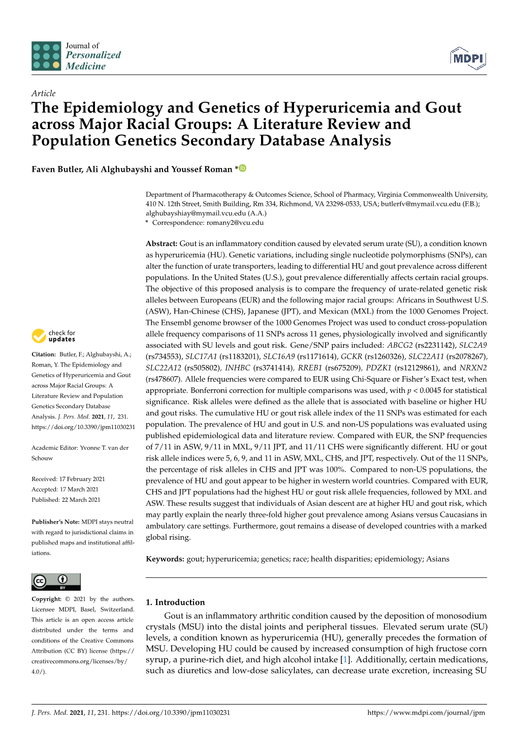 The Epidemiology and Genetics of Hyperuricemia and Gout Across Major Racial Groups: a Literature Review and Population Genetics Secondary Database Analysis