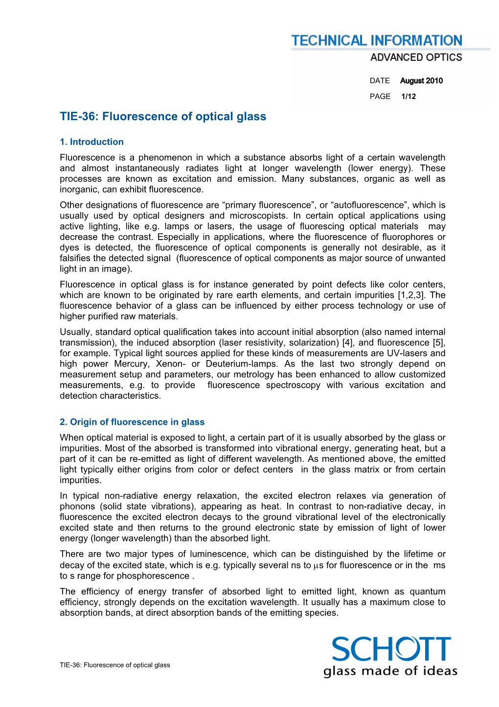 TIE-36: Fluorescence of Optical Glass-August 2010