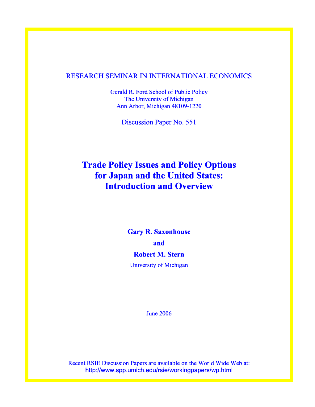 Trade-Policy Issues and Policy Options for Japan and the United States