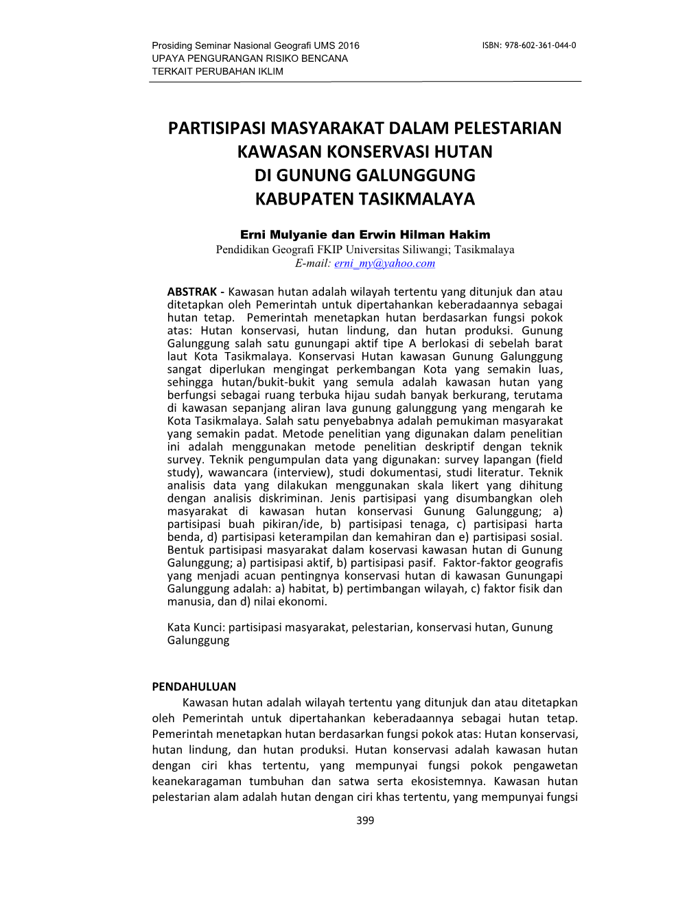 Partisipasi Masyarakat Dalam Pelestarian Kawasan Konservasi Hutan Di Gunung Galunggung Kabupaten Tasikmalaya