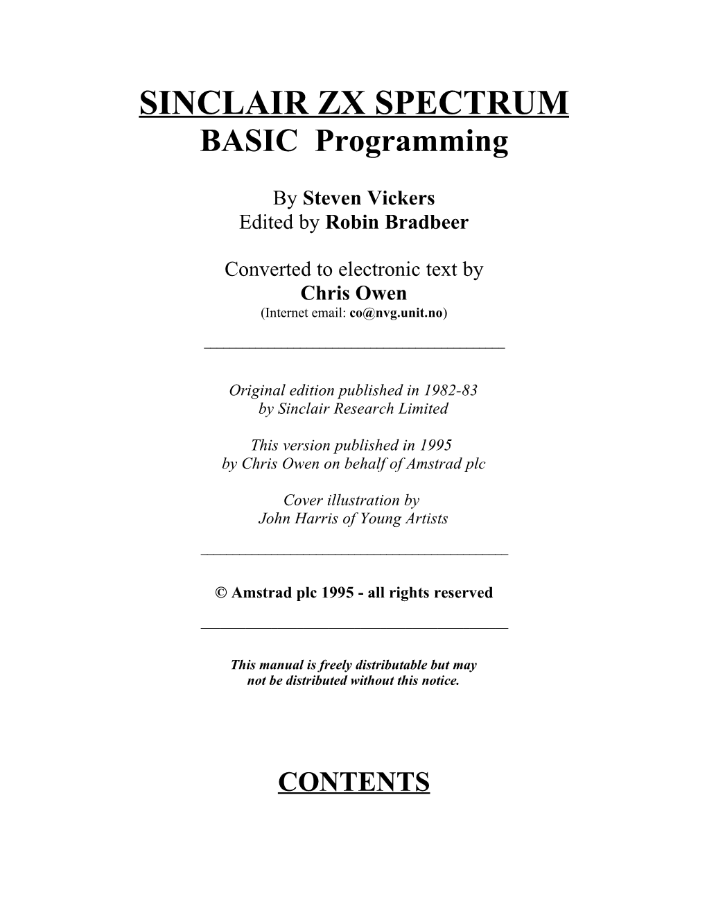 SINCLAIR ZX SPECTRUM BASIC Programming