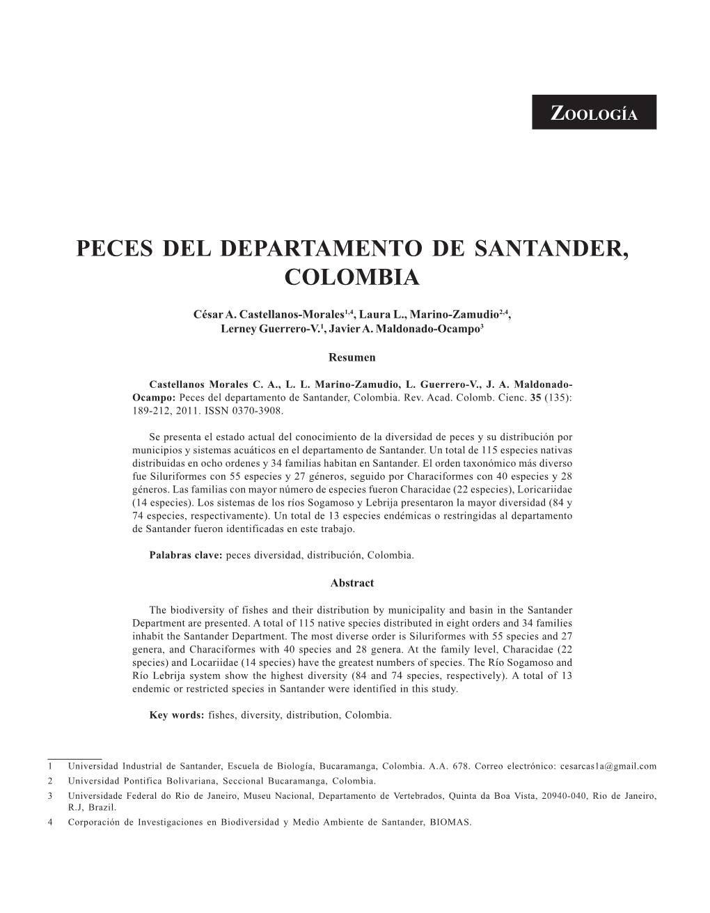 Peces Del Departamento De Santander, Colombia 189