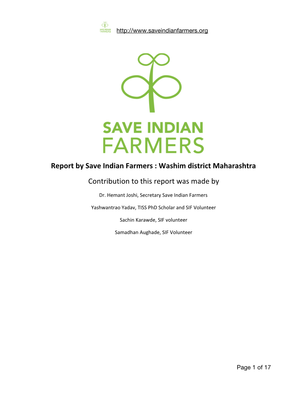 Report by Save Indian Farmers : Washim District Maharashtra