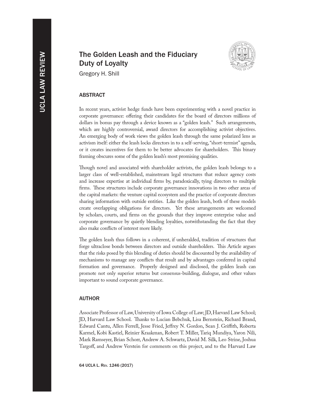 The Golden Leash and the Fiduciary Duty of Loyalty Gregory H