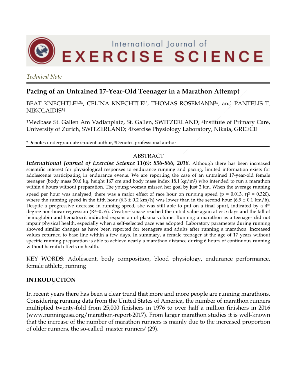 Pacing of an Untrained 17-Year-Old Teenager in a Marathon Attempt