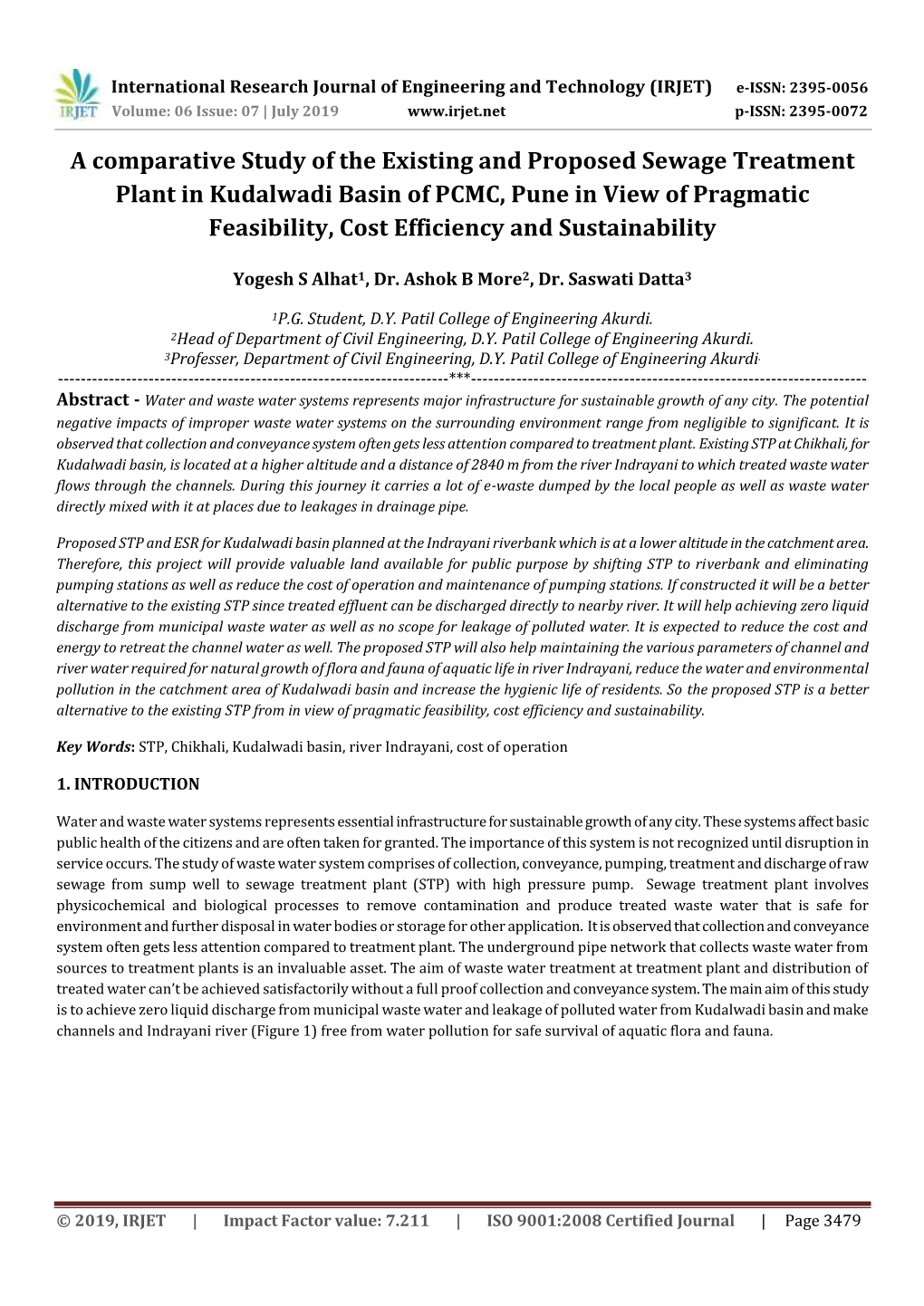 A Comparative Study of the Existing and Proposed Sewage Treatment