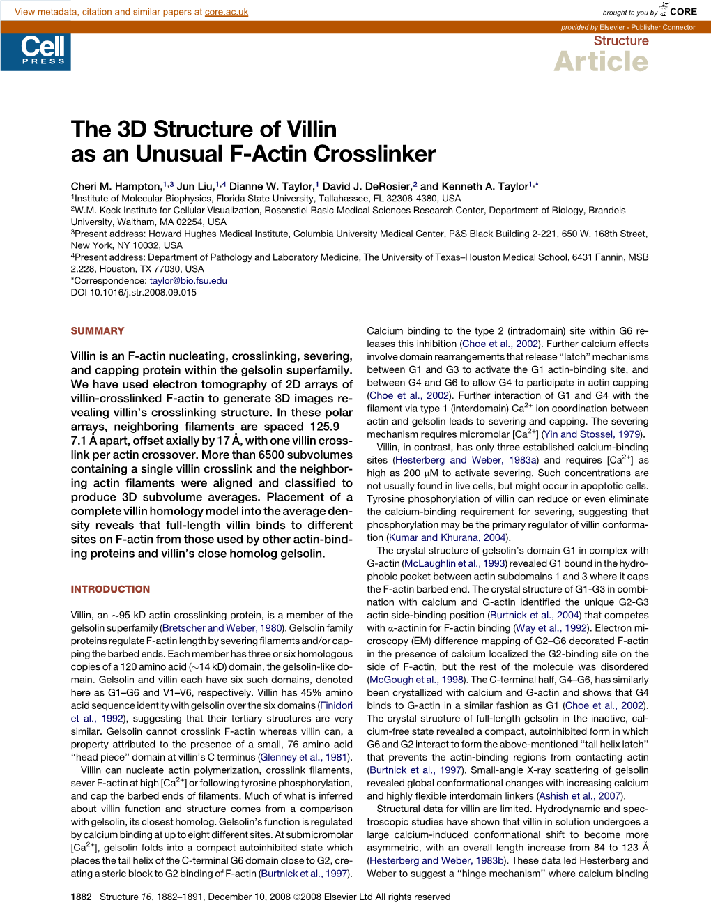 The 3D Structure of Villin As an Unusual F-Actin Crosslinker