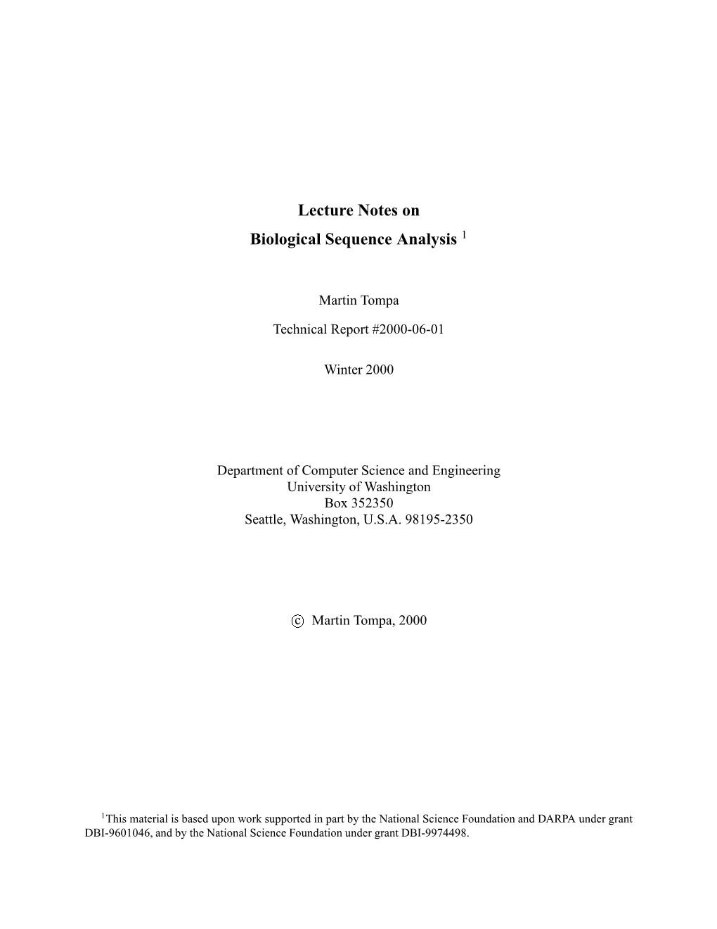 Lecture Notes on Biological Sequence Analysis 1