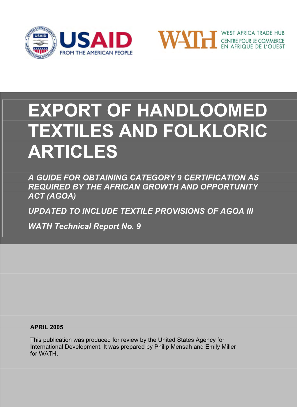 Export of Handloomed Textiles and Folkloric Articles