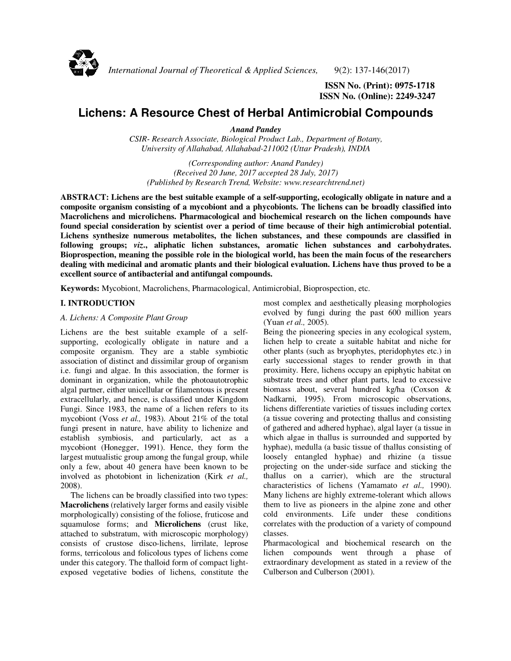 Lichens: a Resource Chest of Herbal Antimicrobial Compounds