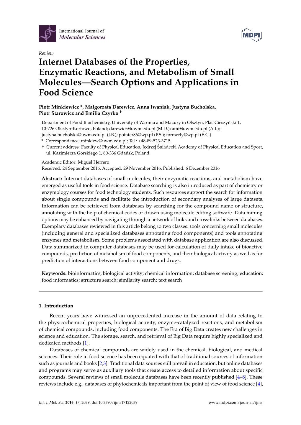 Internet Databases of the Properties, Enzymatic Reactions, and Metabolism of Small Molecules—Search Options and Applications in Food Science