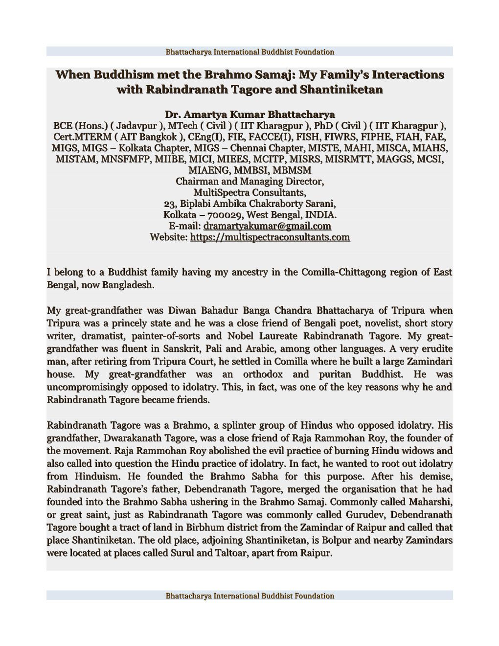 When Buddhism Met the Brahmo Samaj: My Family's Interactions with Rabindranath Tagore and Shantiniketan