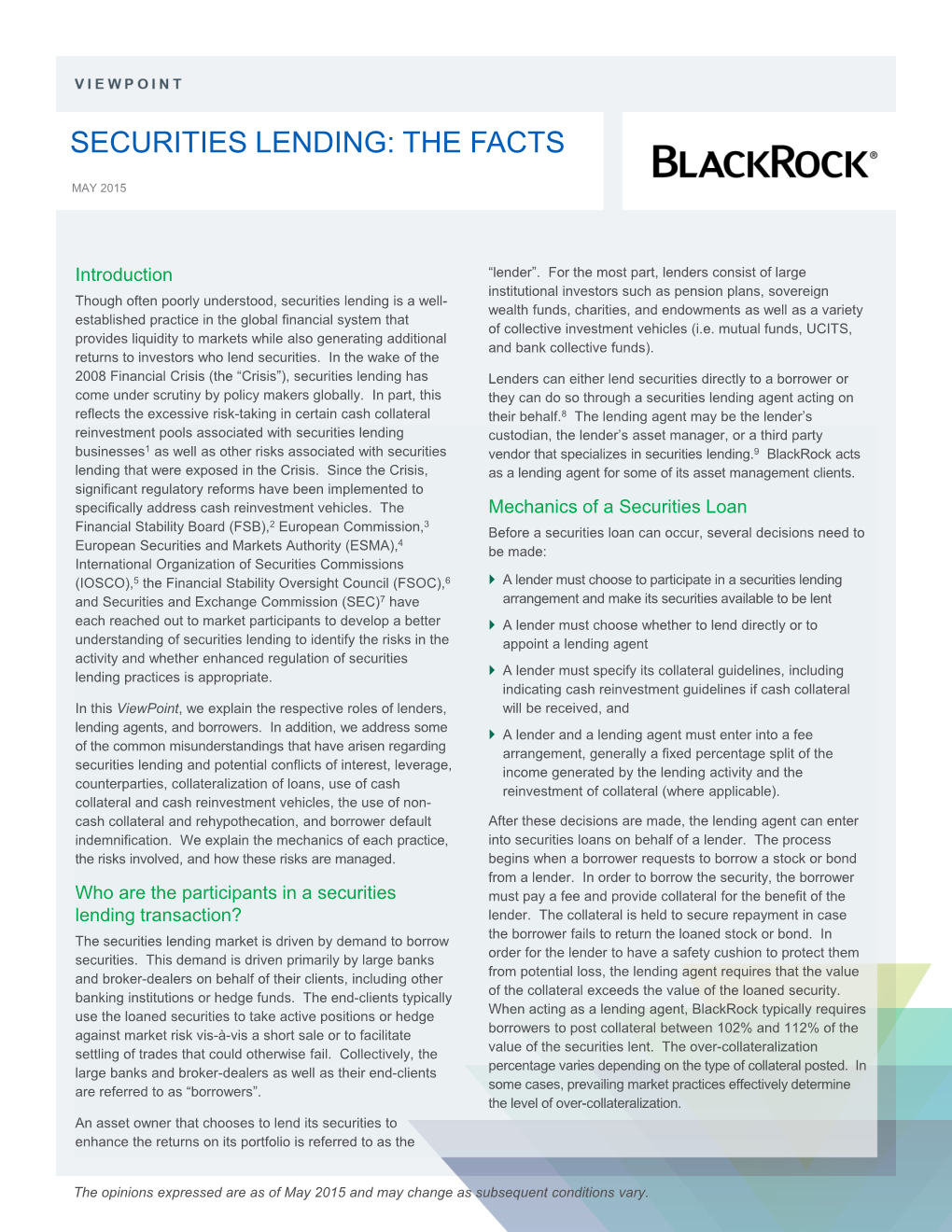 Securities Lending: the Facts