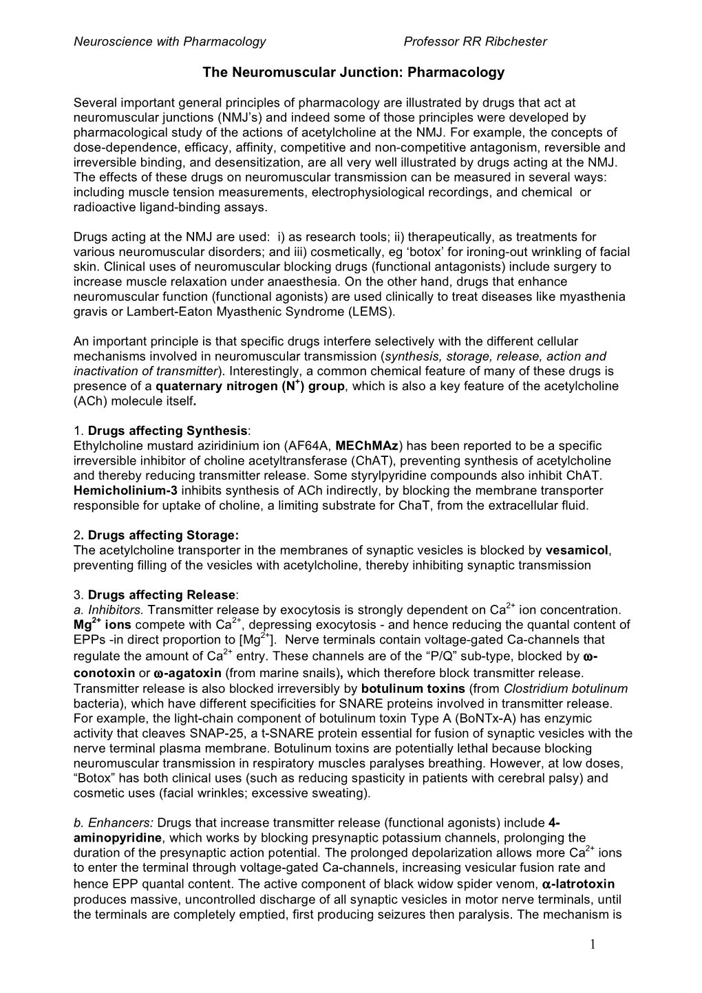 1 the Neuromuscular Junction: Pharmacology