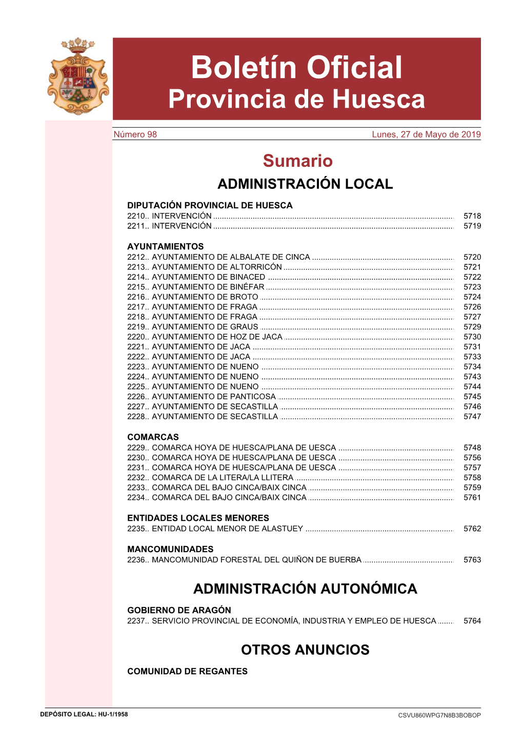 Boletín Oficial Provincia De Huesca