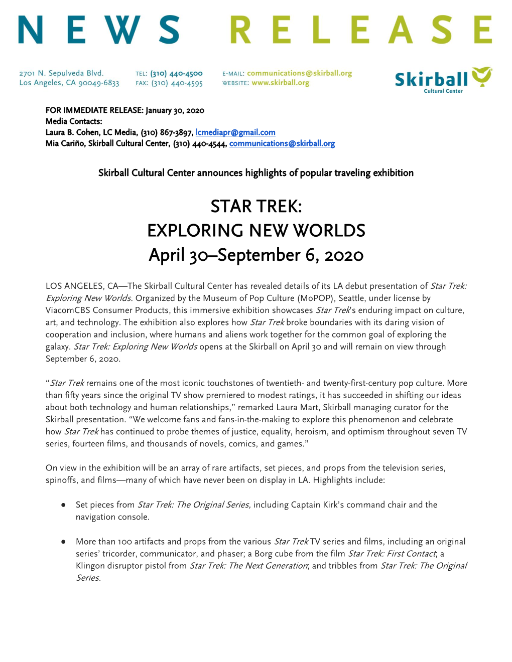 STAR TREK: EXPLORING NEW WORLDS April 30–September 6, 2020