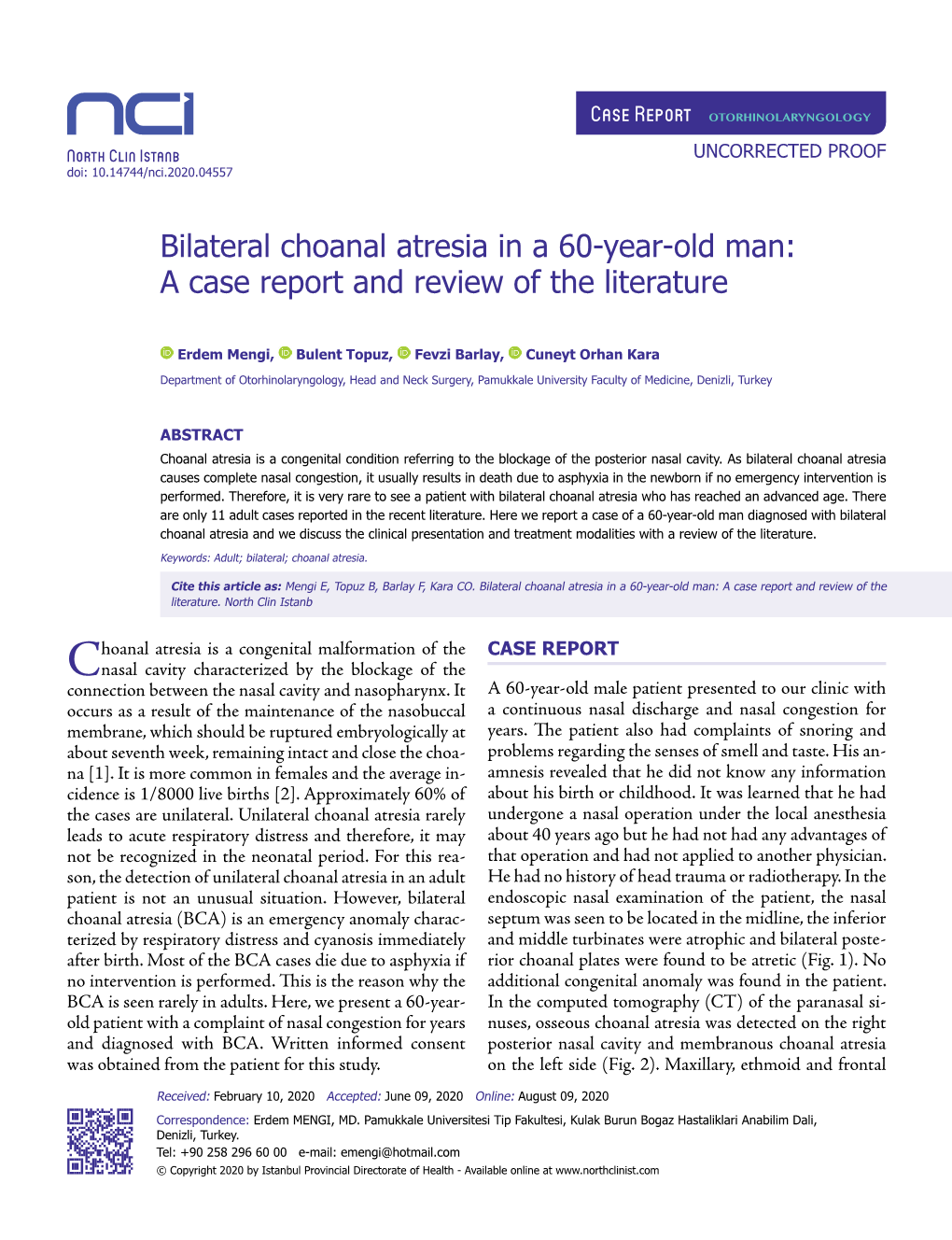 Bilateral Choanal Atresia in a 60-Year-Old Man: a Case Report and Review of the Literature