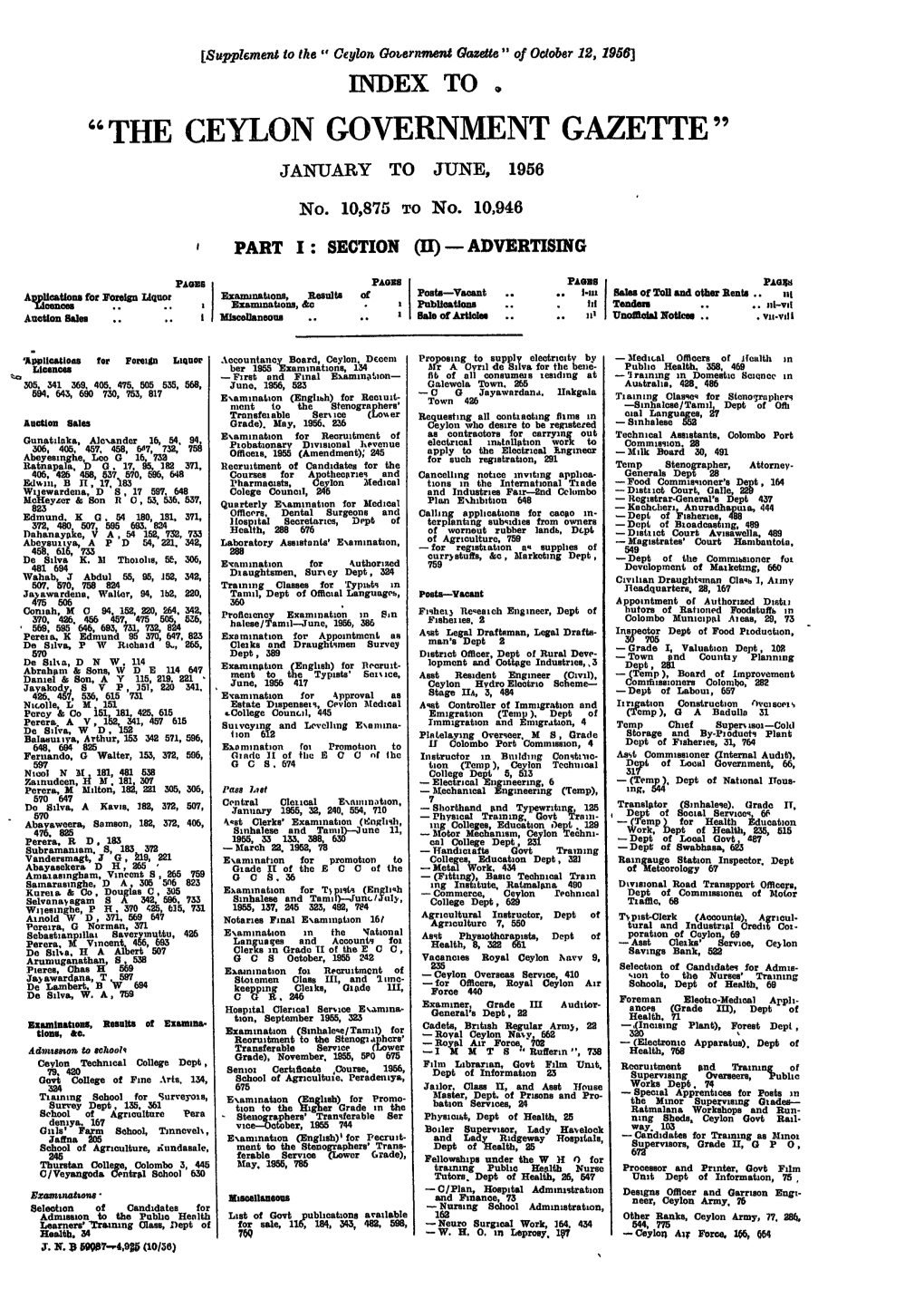 66The Ceylon Government Gazette” January to June, 1956