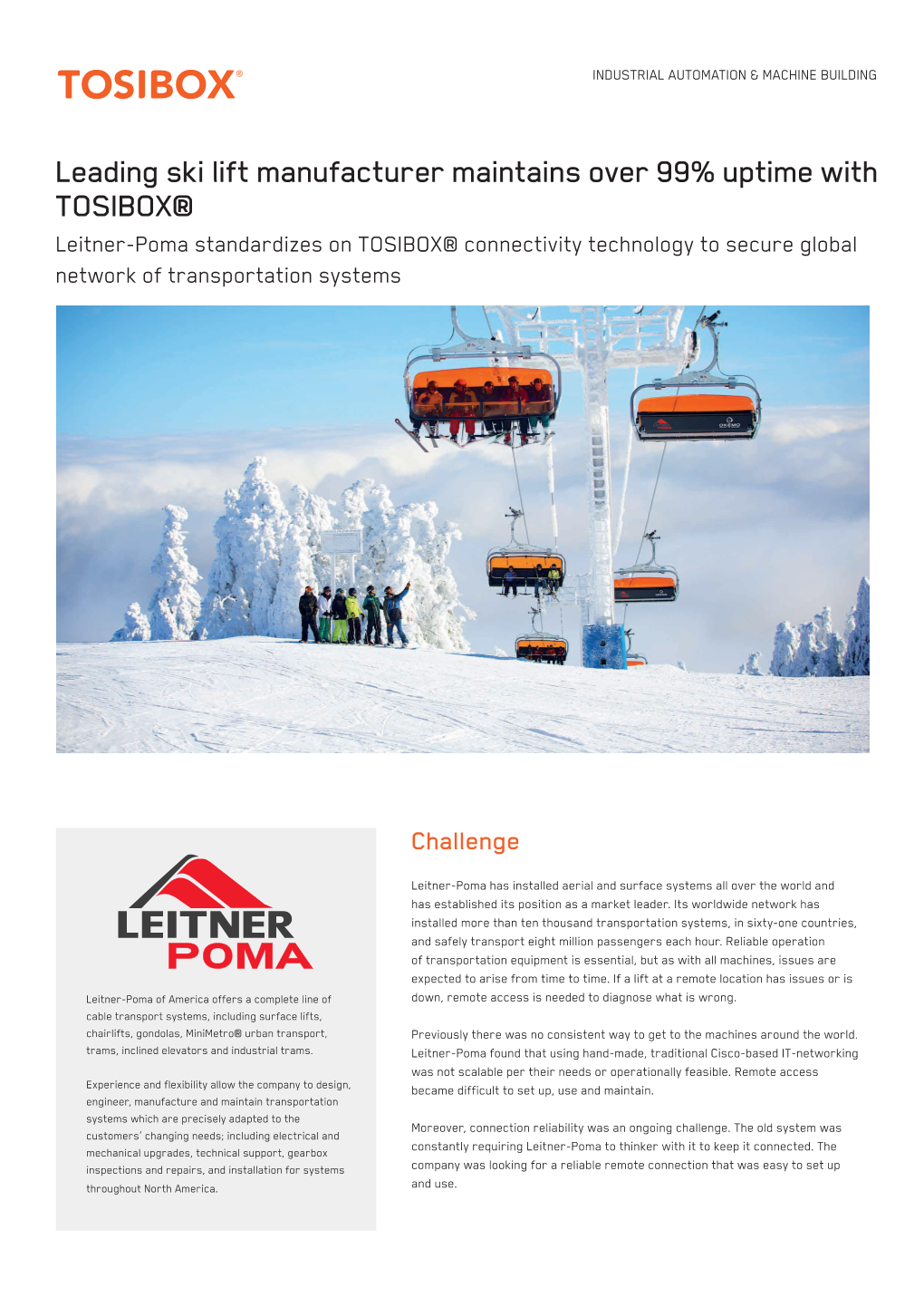 Leading Ski Lift Manufacturer Maintains Over 99% Uptime with TOSIBOX®