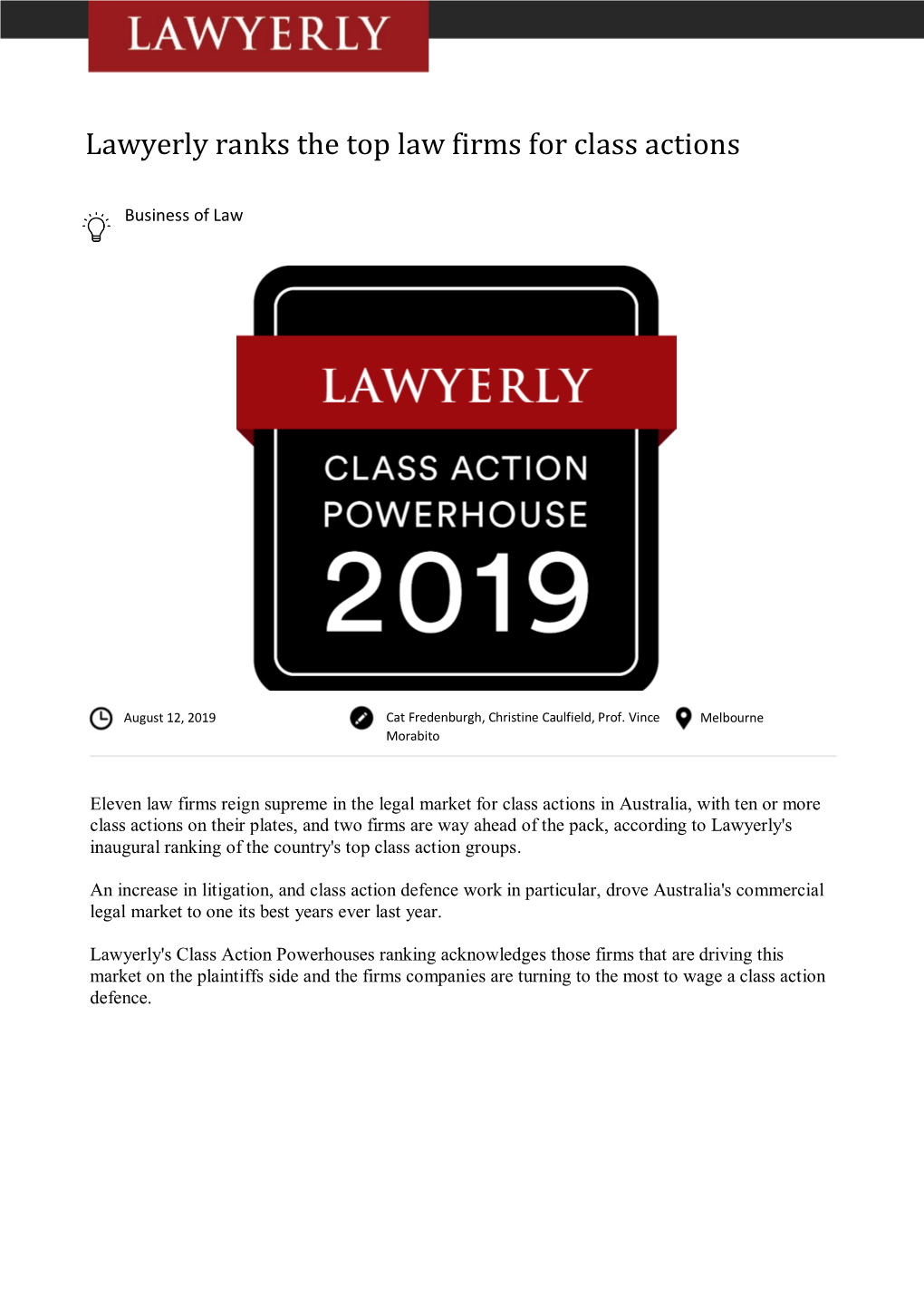 Lawyerly Ranks the Top Law Firms for Class Actions