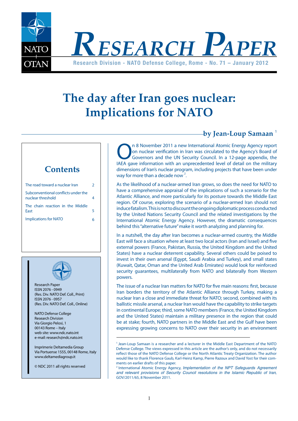 The Day After Iran Goes Nuclear: Implications for NATO