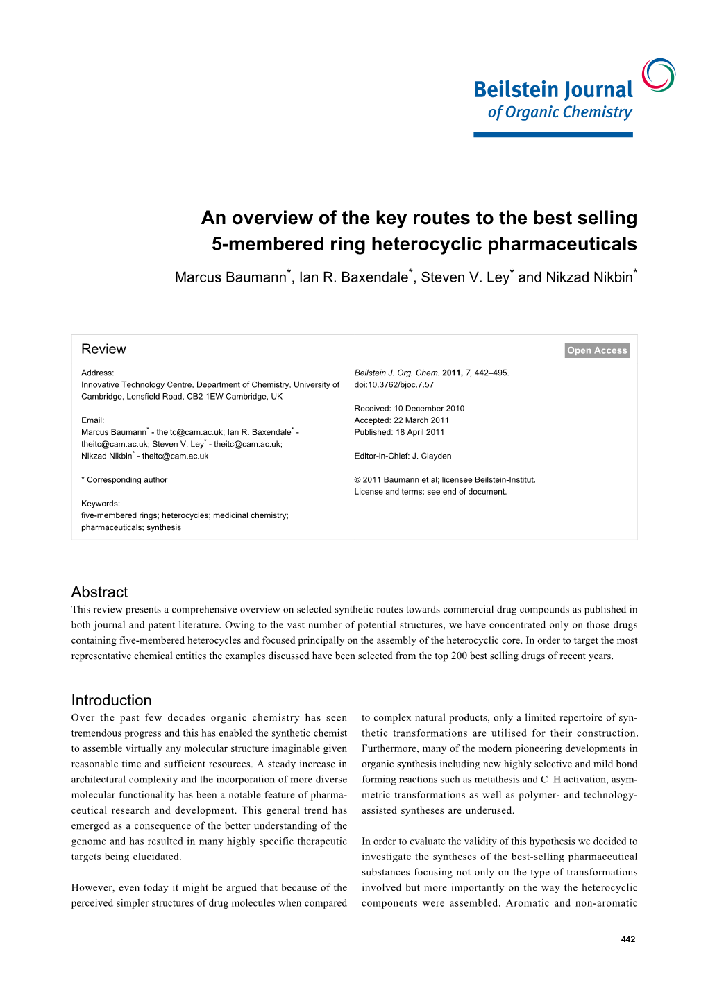 An Overview of the Key Routes to the Best Selling 5-Membered Ring Heterocyclic Pharmaceuticals