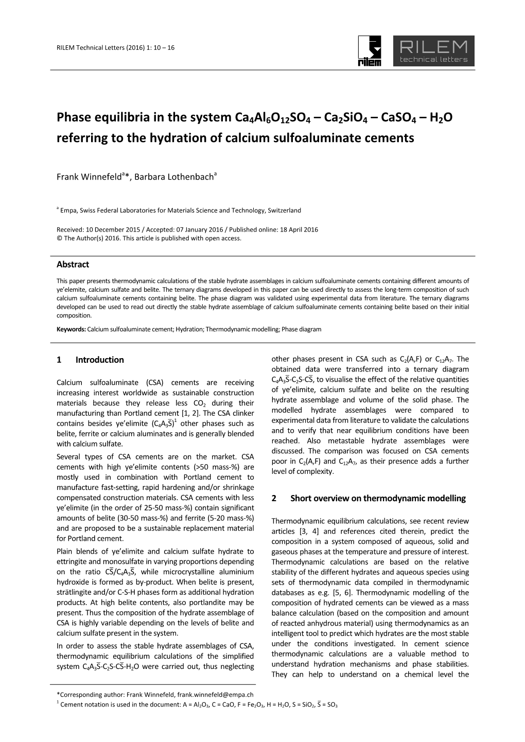 Caso4 – H2O Referring to the Hydration of Calcium Sulfoaluminate Cements