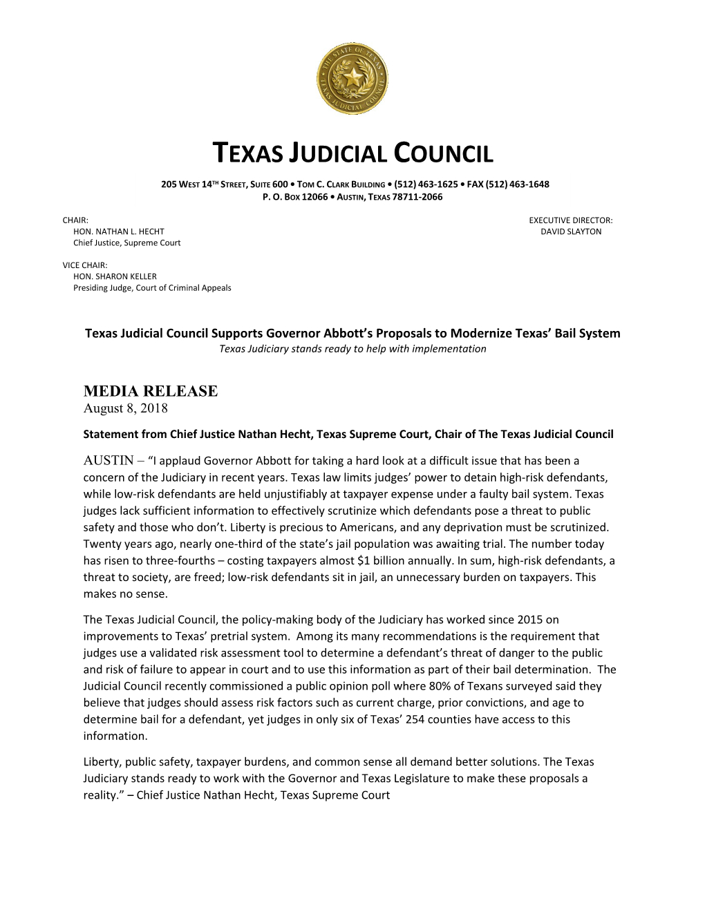 Texas Judicial Council 205 West 14Th Street, Suite 600 • Tom C