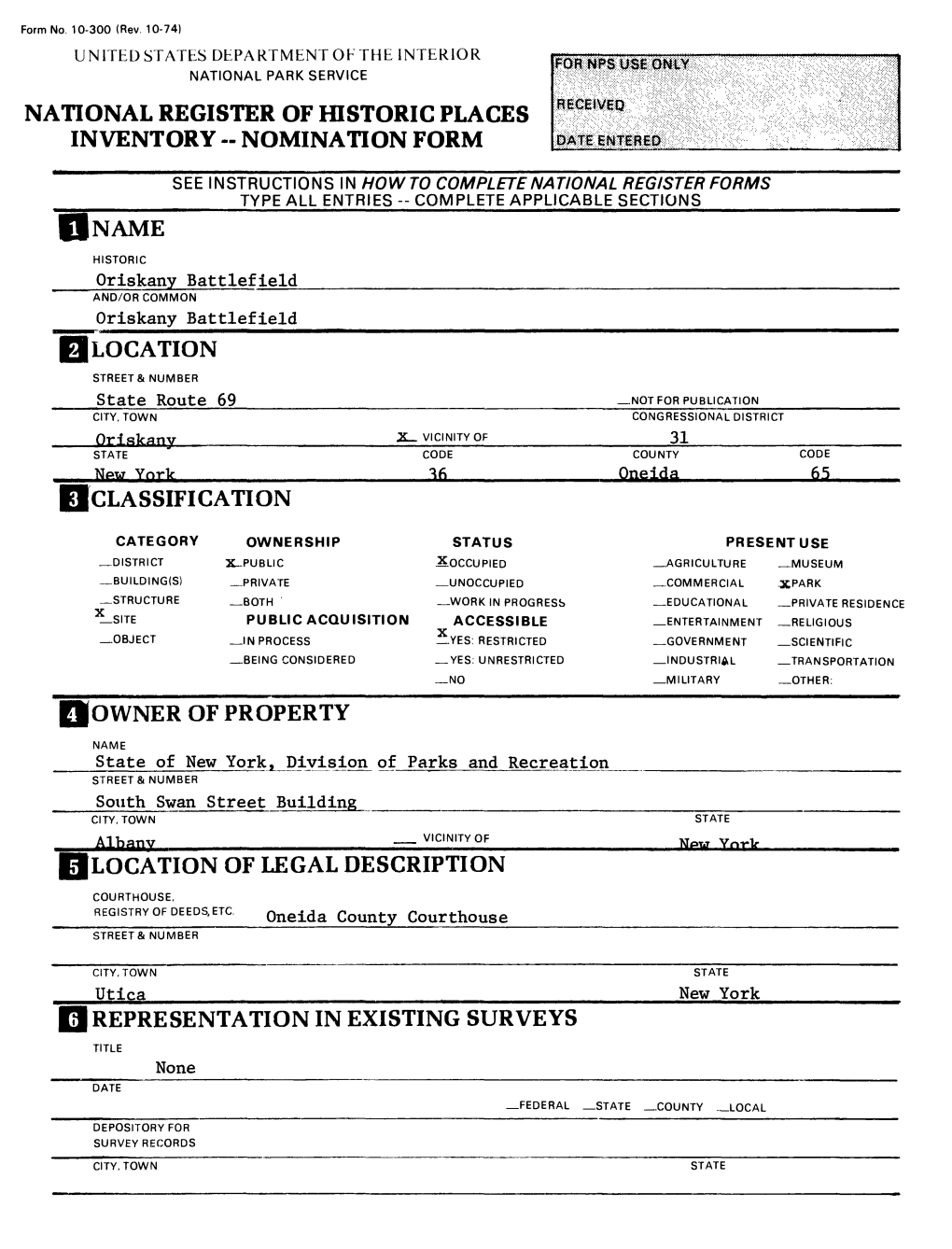 National Register of Historic Places Inventory -- Nomination Form