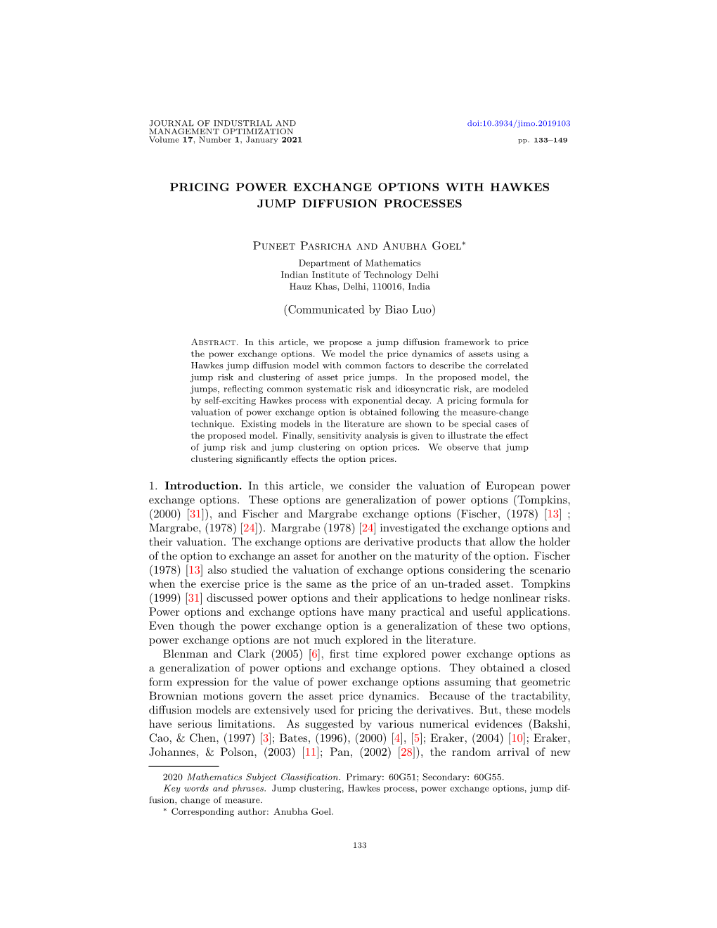 Pricing Power Exchange Options with Hawkes Jump Diffusion Processes