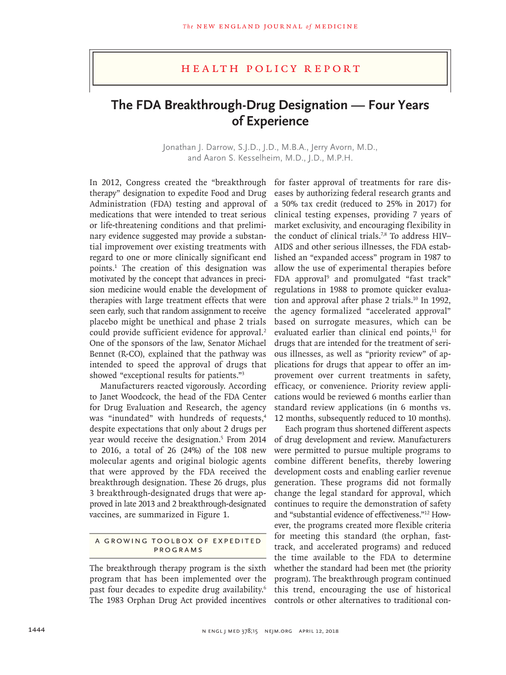 The FDA Breakthrough-Drug Designation — Four Years of Experience