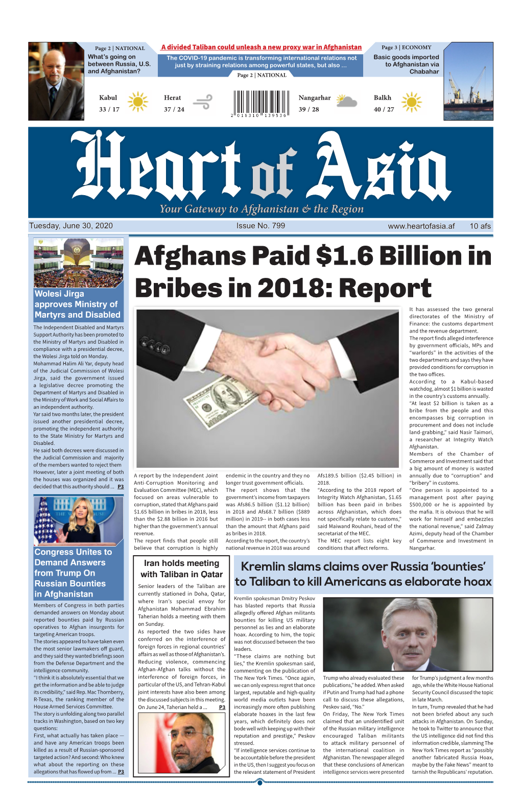 Afghans Paid $1.6 Billion in Bribes in 2018