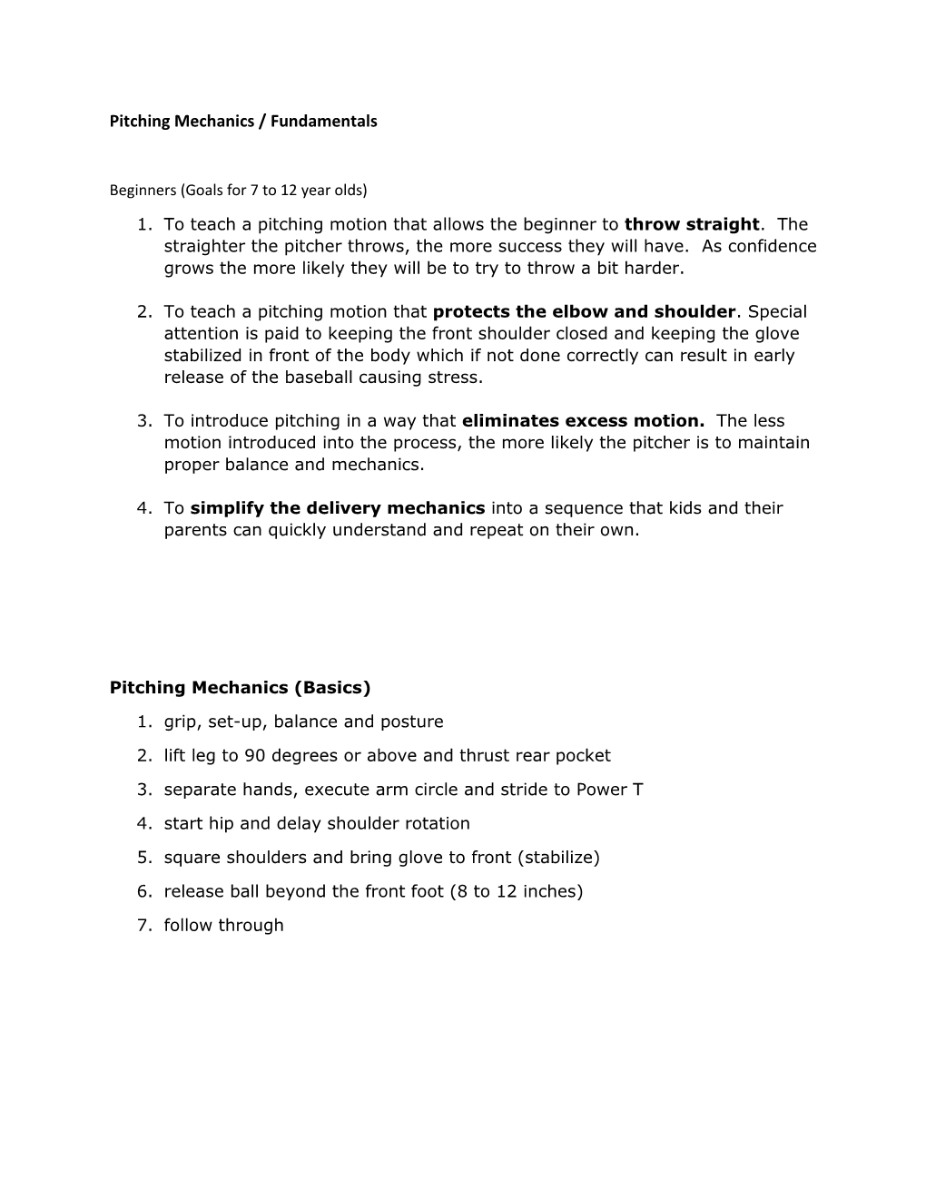 Pitching Mechanics / Fundamentals