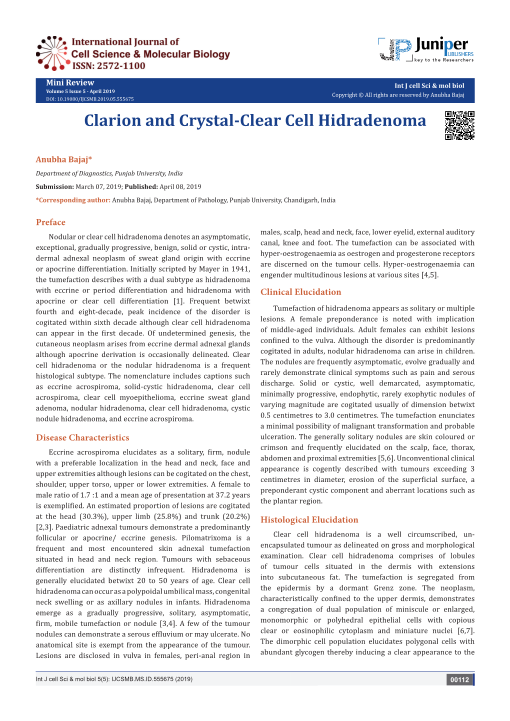 Clarion and Crystal-Clear Cell Hidradenoma