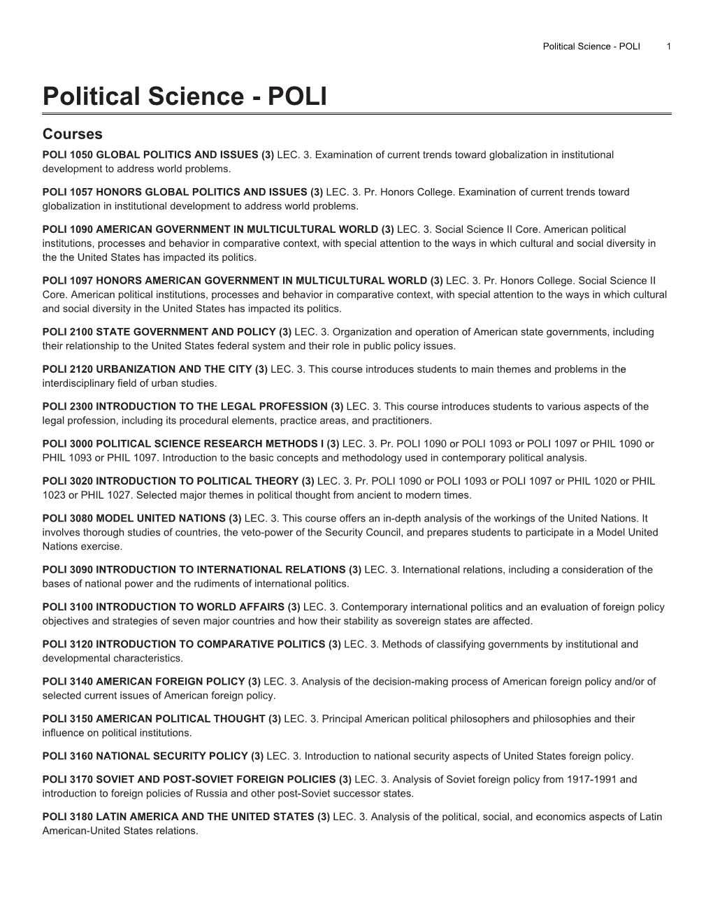 Political Science - POLI 1