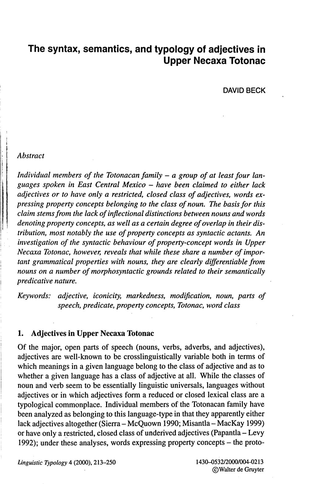 The Syntax, Semantics, and Typology of Adjectives in Upper Necaxa Totonac